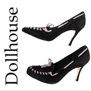 DollHouse NWT JoAnn Blk Suede Pumps wPurple Size 8.5